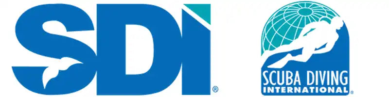 SDI logo with a shark silhouette and accompanying Scuba Diving International emblem.