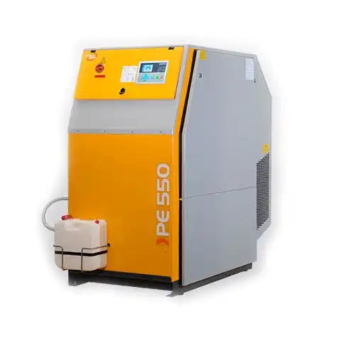 Yellow and gray industrial air compressor unit with ’PG 550’’ marking.