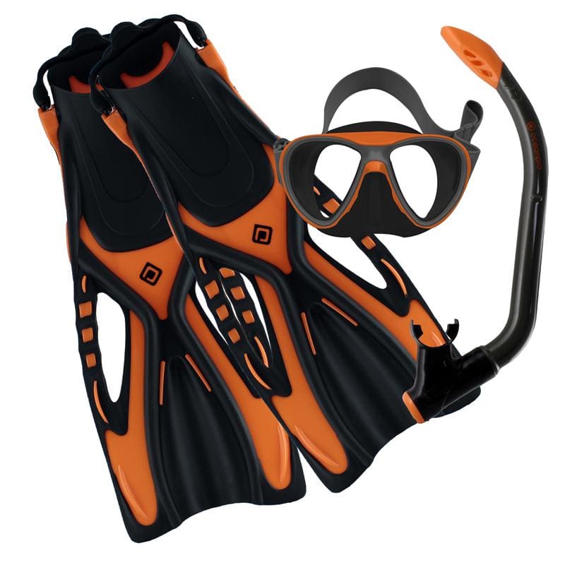 Oceanpro Bondi Youth Mask Snorkel Fin Set - Youth 9-13 / Orange/Grey - Mask / Snorkel / Fin Sets