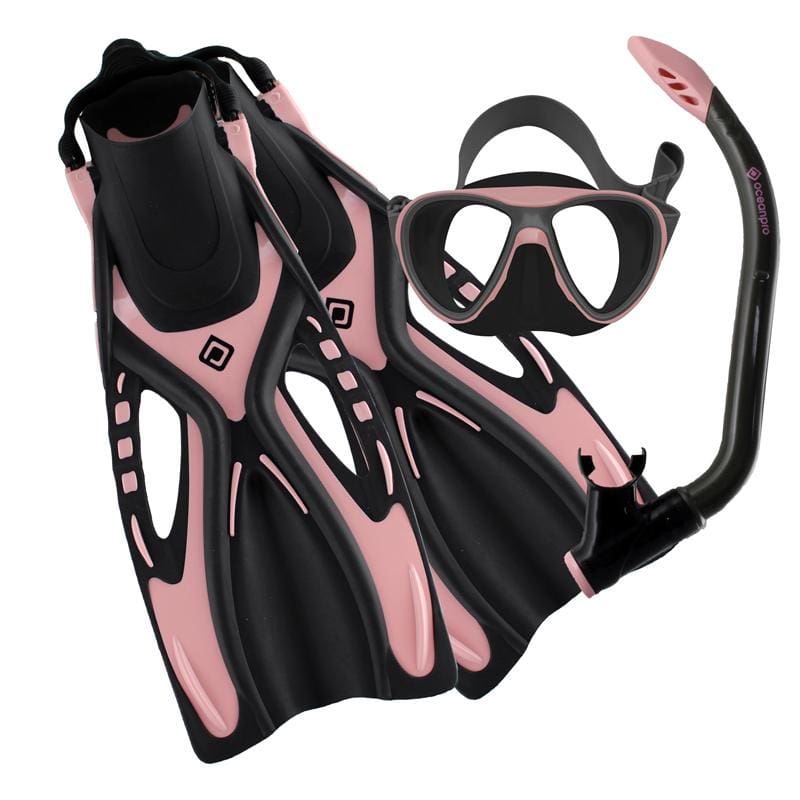 Oceanpro Bondi Youth Mask Snorkel Fin Set - Youth 9-13 / Pink/Grey - Mask / Snorkel / Fin Sets