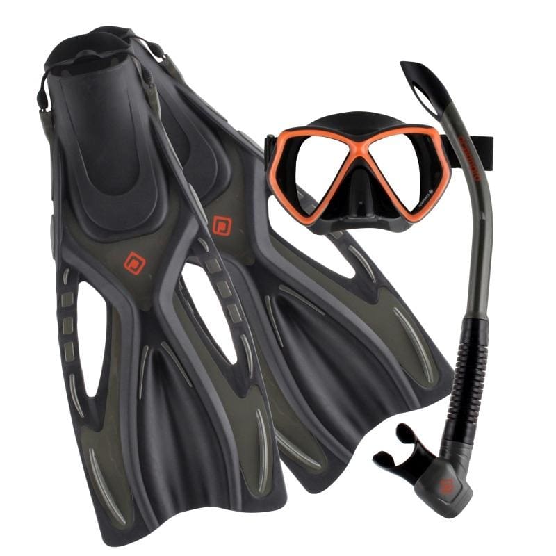 Oceanpro Ceduna Mask Snorkel Fin Set - Small - Medium (4.5-8.5 US) / Orange - Mask / Snorkel / Fin Sets