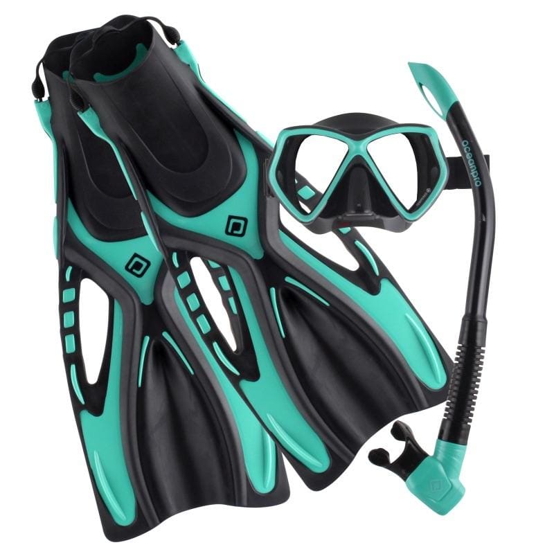 Oceanpro Ceduna Mask Snorkel Fin Set - Small - Medium (4.5-8.5 US) / Teal - Mask / Snorkel / Fin Sets