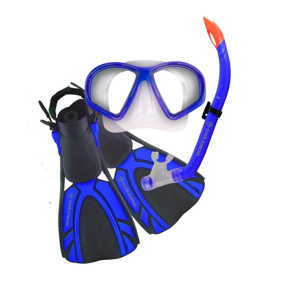 Oceanpro Turtle Junior Mask Snorkel Fin Set - Blue / Size 1-4 - Mask / Snorkel / Fin Sets