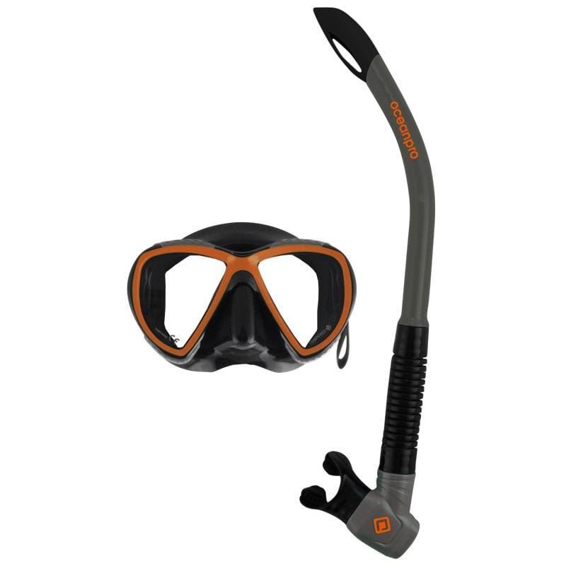 Oceanpro Yongala Mask Snokel Set - Black / Orange - Mask / Snorkel Sets